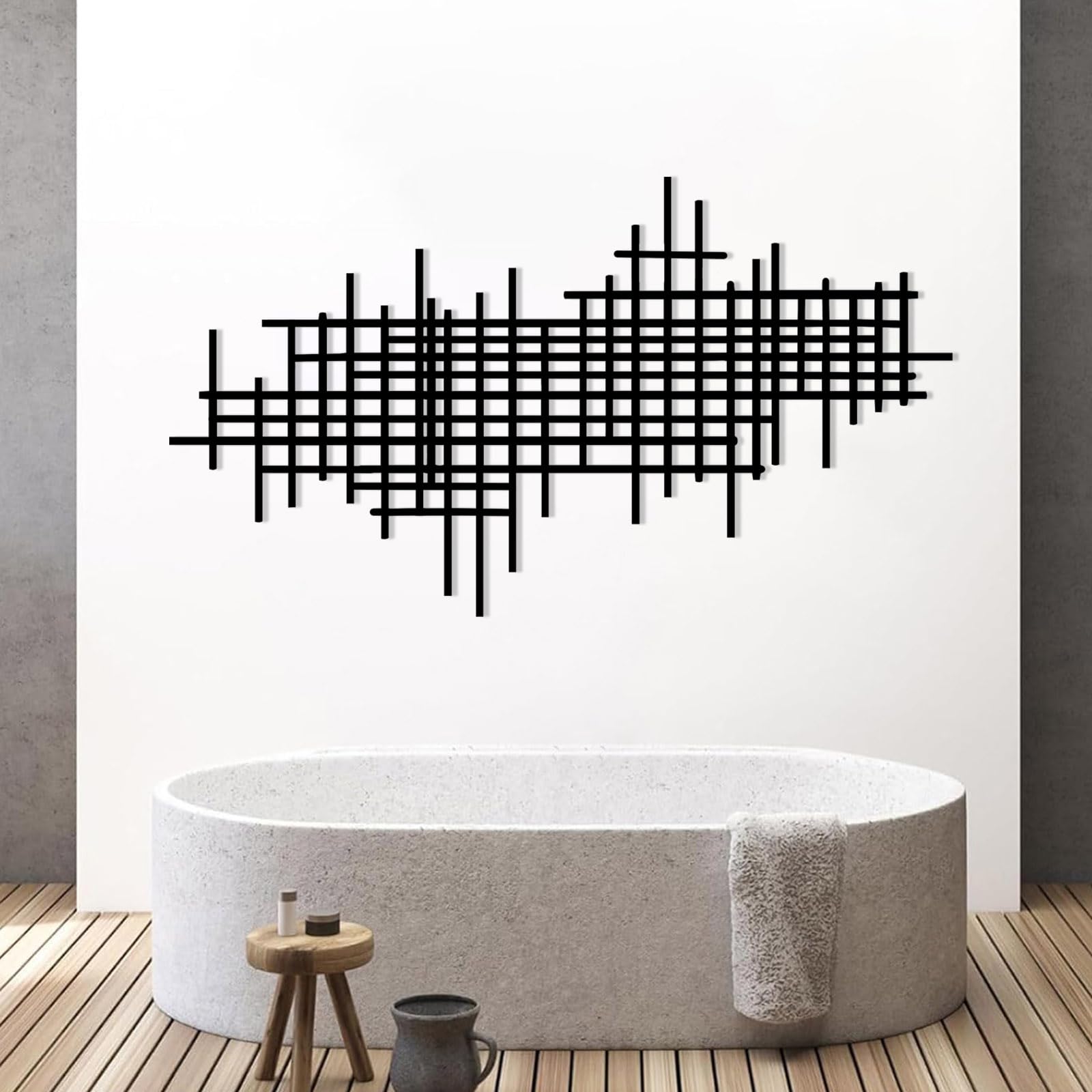 35×20 Inch Black Minimalist Geometric Line Metal Wall Art