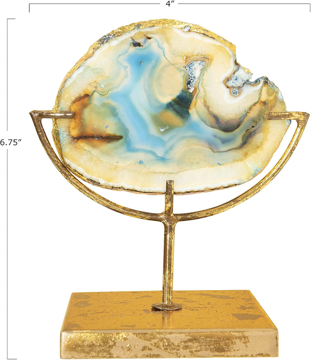 Agate Slice Decor with Metal Stand