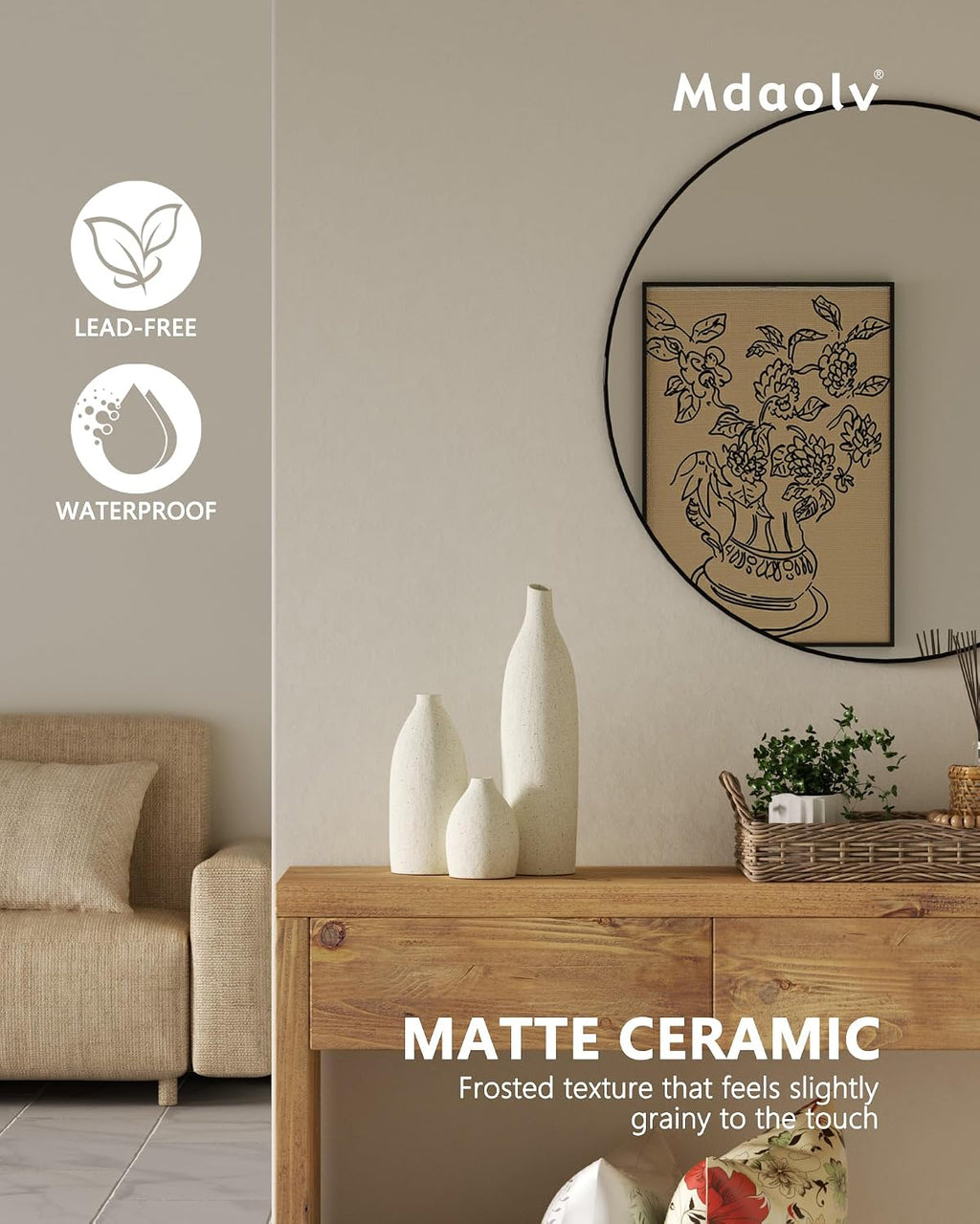3pc Cream Minimalist Ceramic Flower Vases