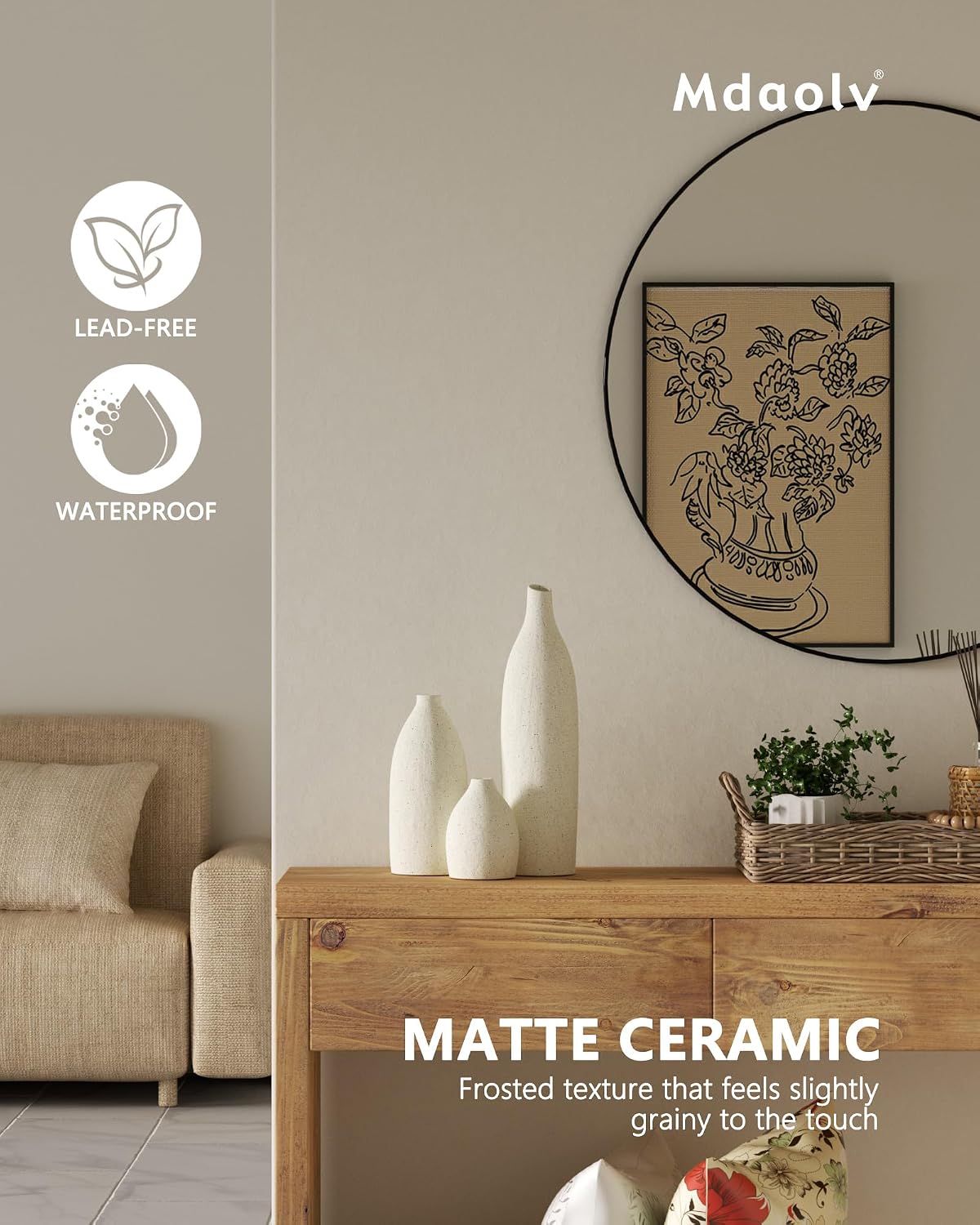 3pc Cream Minimalist Ceramic Flower Vases