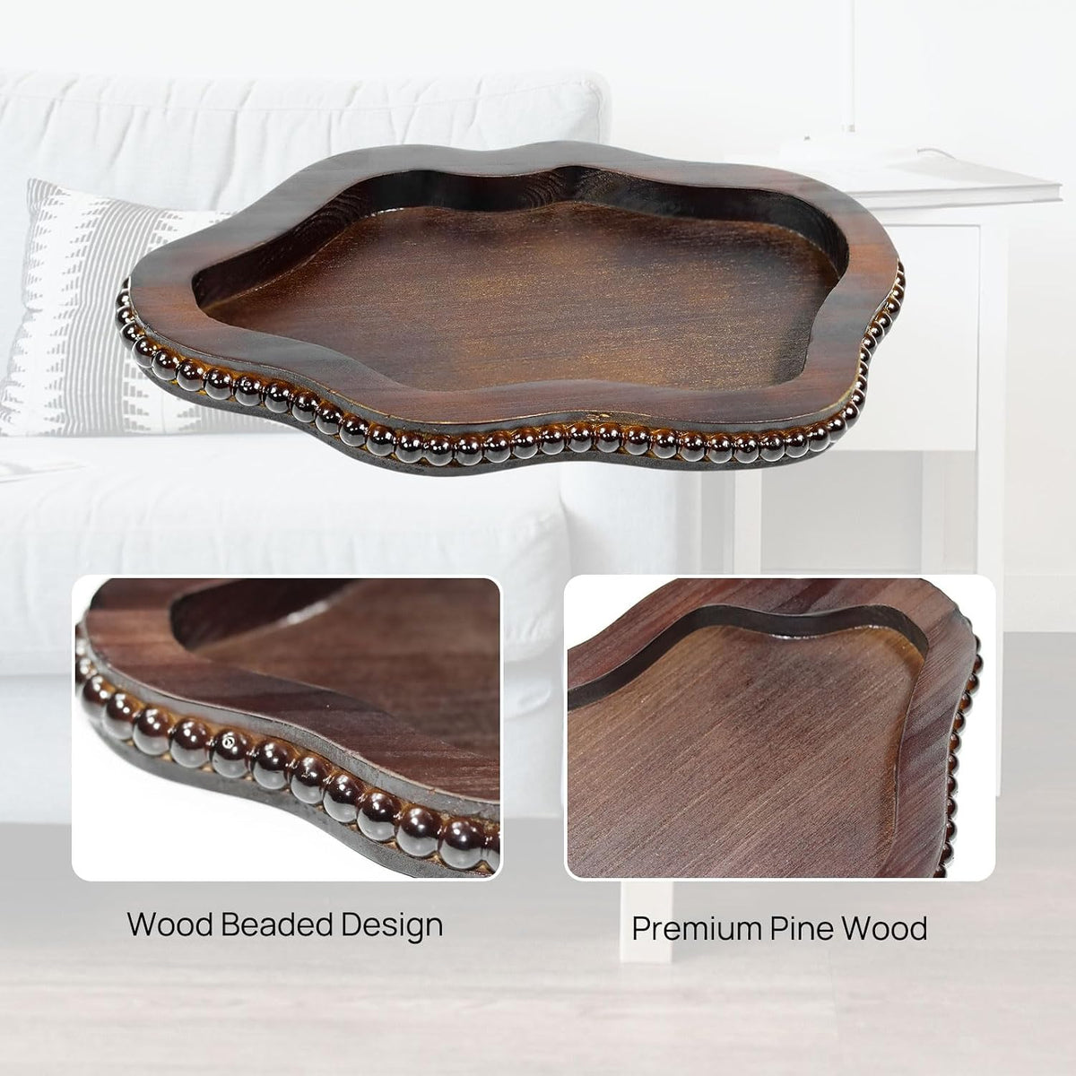 Brown Beaded Cloud Shaped Wooden Decor Storage Tray