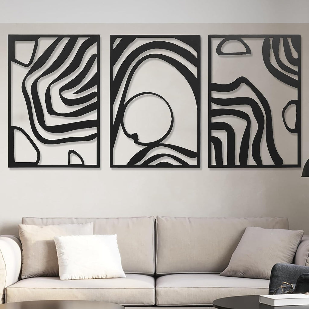 3pc Black Hollow Geometric Metal Wall Art