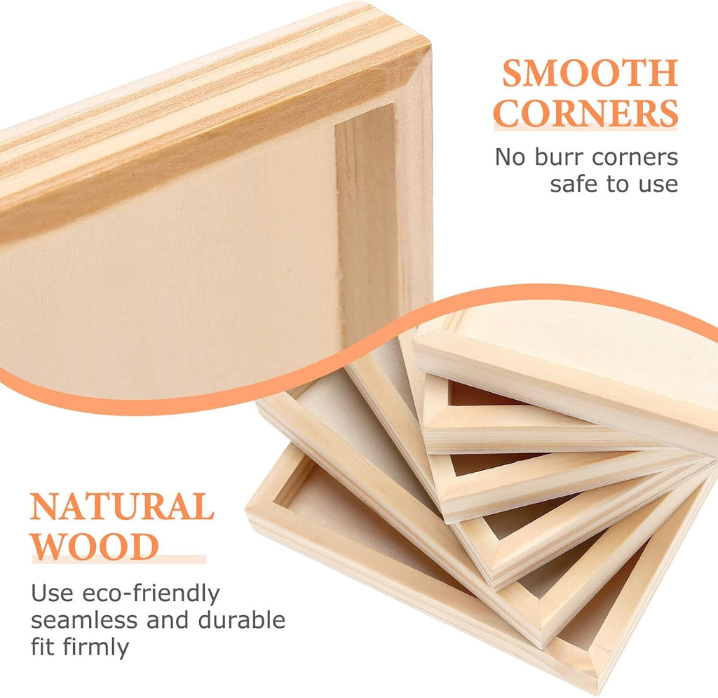 6 Pack Unfinished Square Wooden DIY Craft Trays