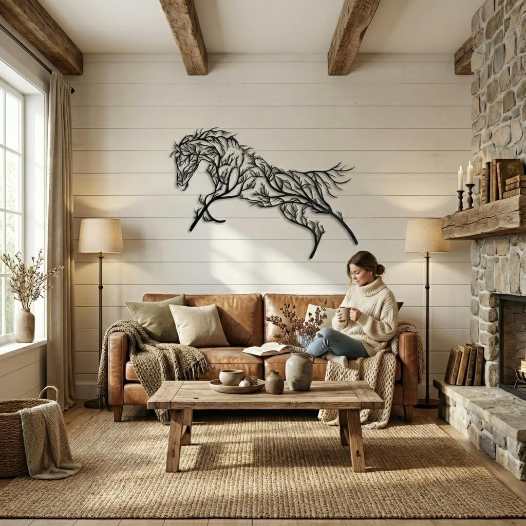 Horse Tree Geometric Metal Wall Art