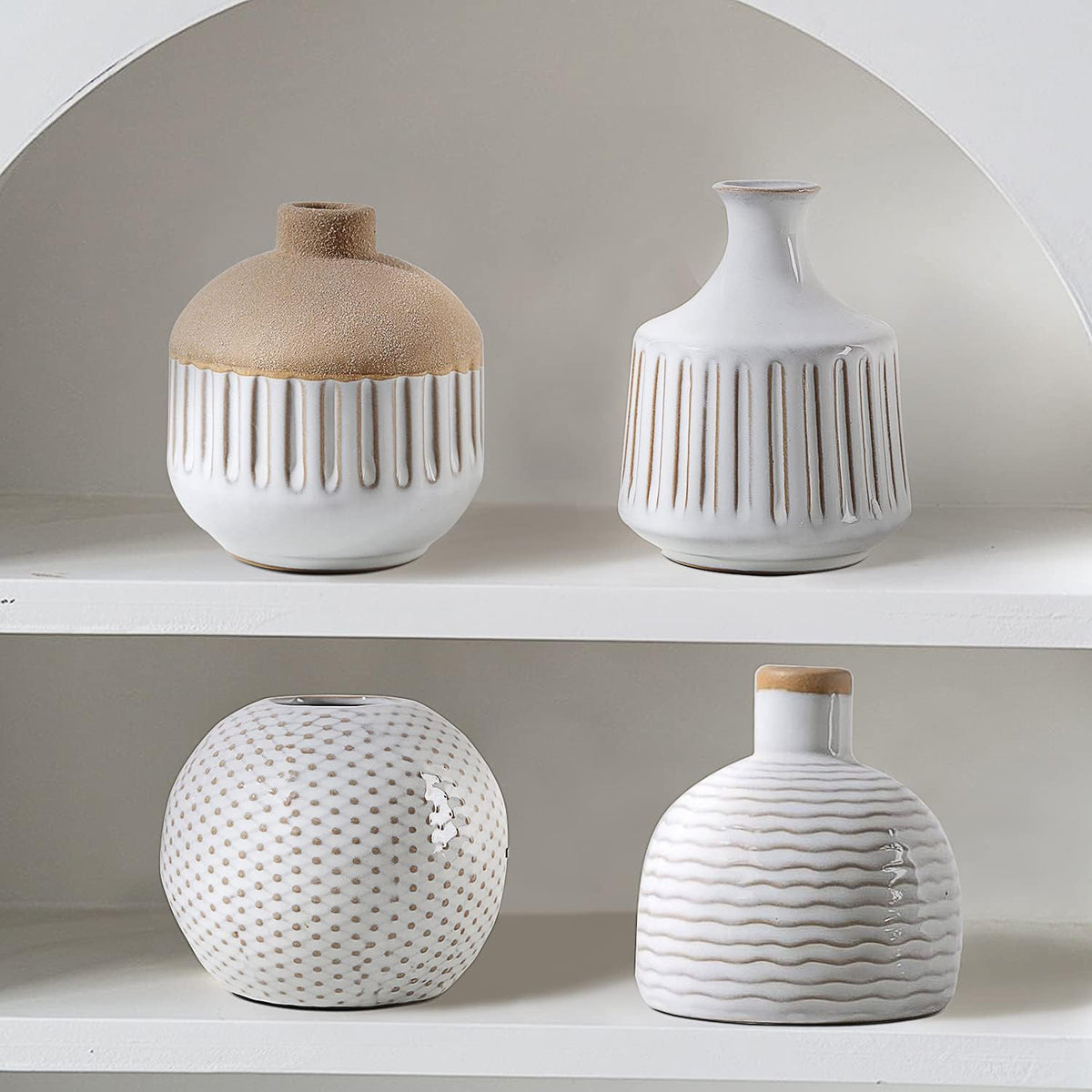4pc White Boho Ceramic Vases