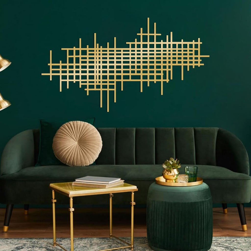 35×20 Inch Black Minimalist Geometric Line Metal Wall Art