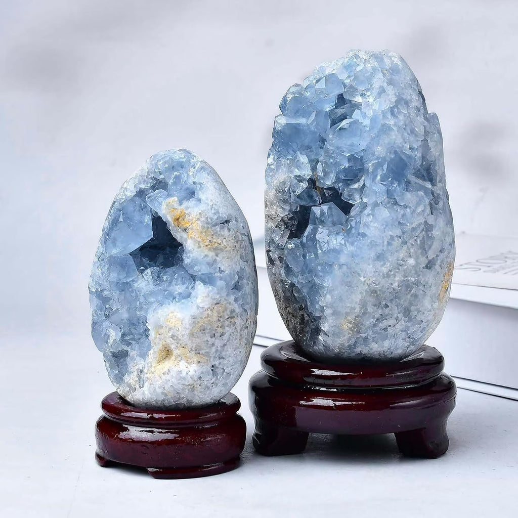 Blue Celestite Geode Egg with Stand