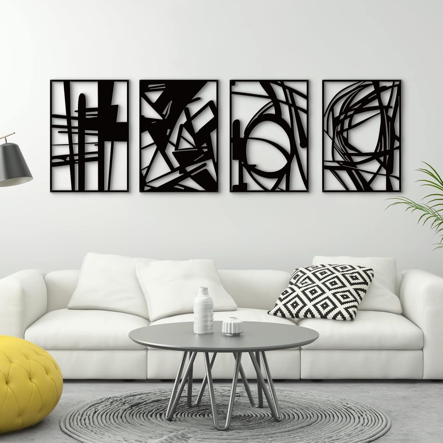 4 Pack 16×11 Inch Black Single Line 3D Metal Abstract Wall Art