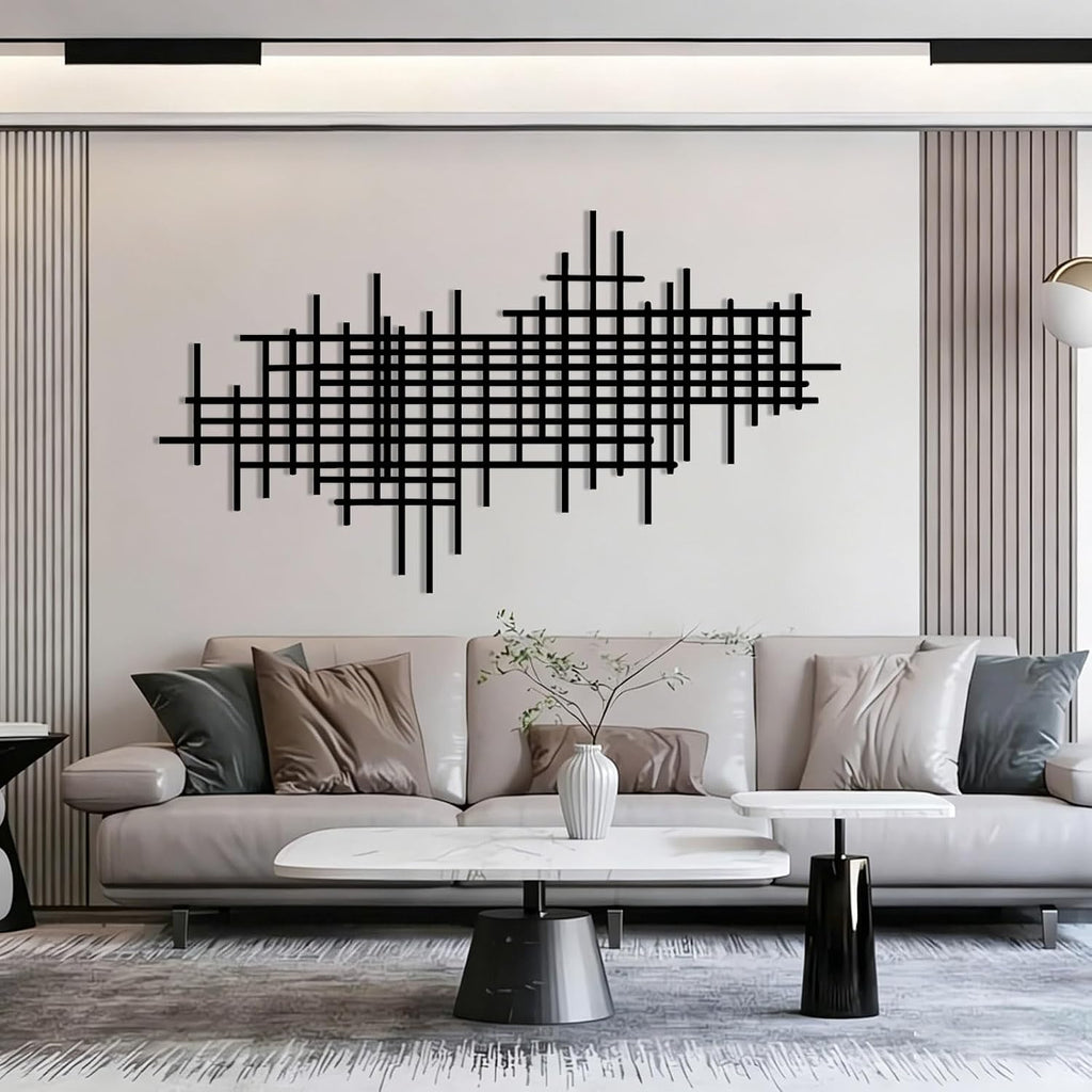 35×20 Inch Black Minimalist Geometric Line Metal Wall Art