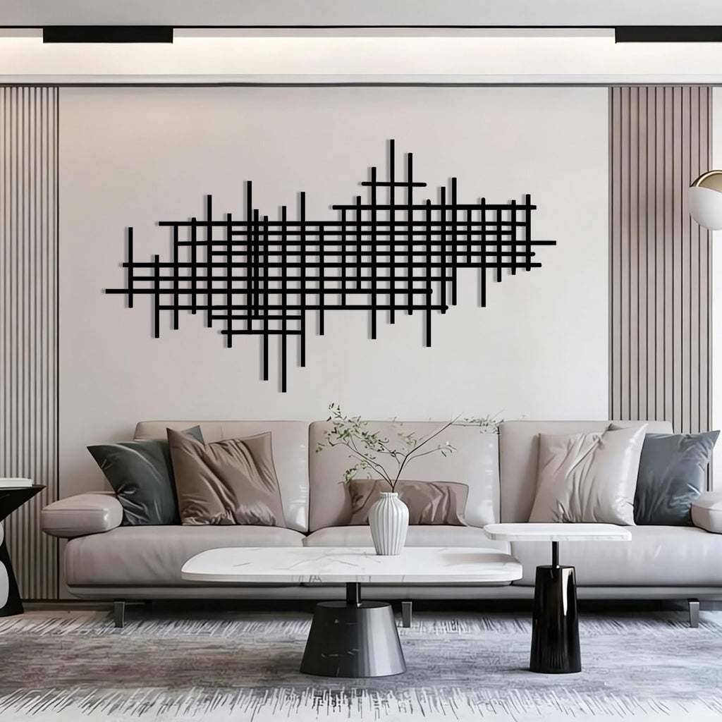35×20 Inch Black Minimalist Geometric Line Metal Wall Art