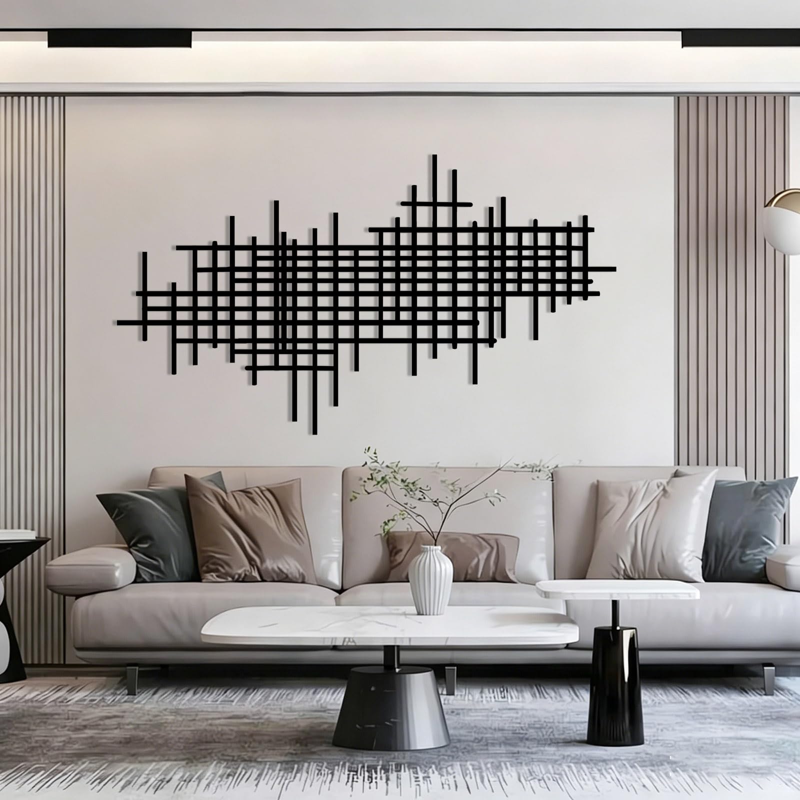 35×20 Inch Black Minimalist Geometric Line Metal Wall Art