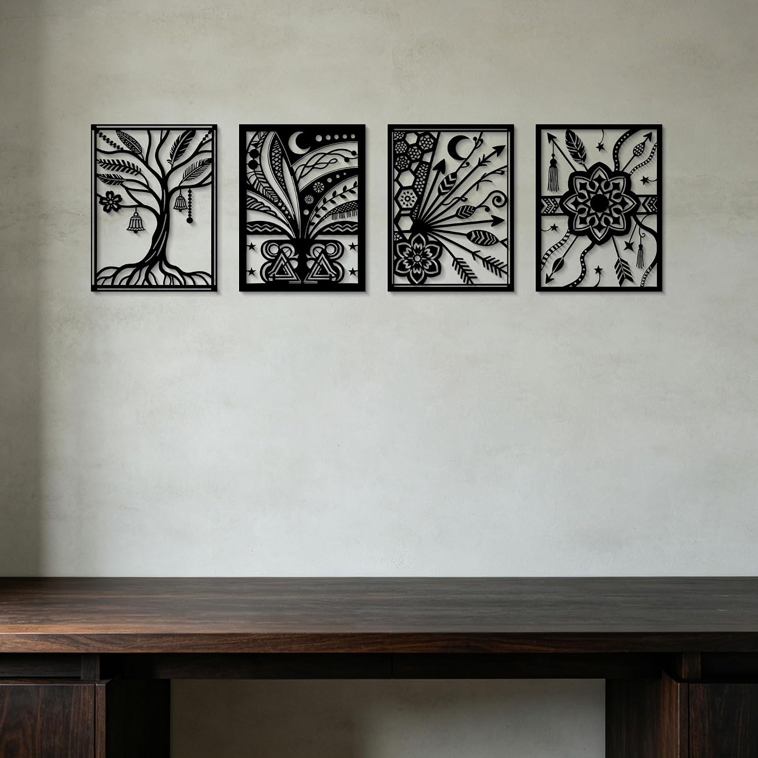 Boho Black Line Metal Wall Hanging