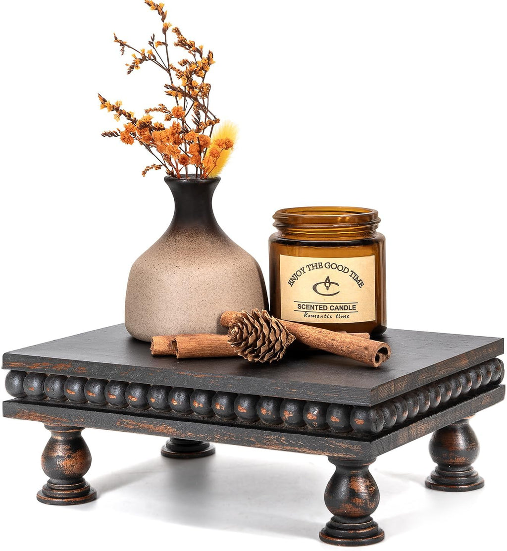 Old Black Boho Wooden Display Pedestal Riser