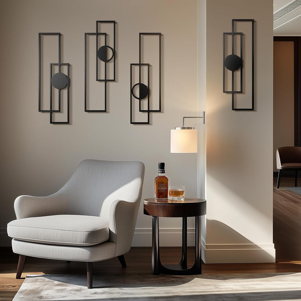 4Pcs 3D Layered Abstract Black Metal Geometric Wall Art