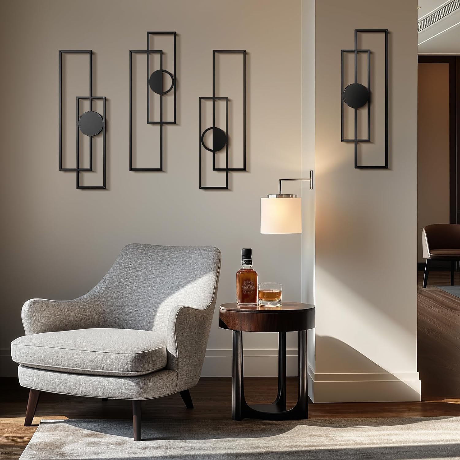 4Pcs 3D Layered Abstract Black Metal Geometric Wall Art