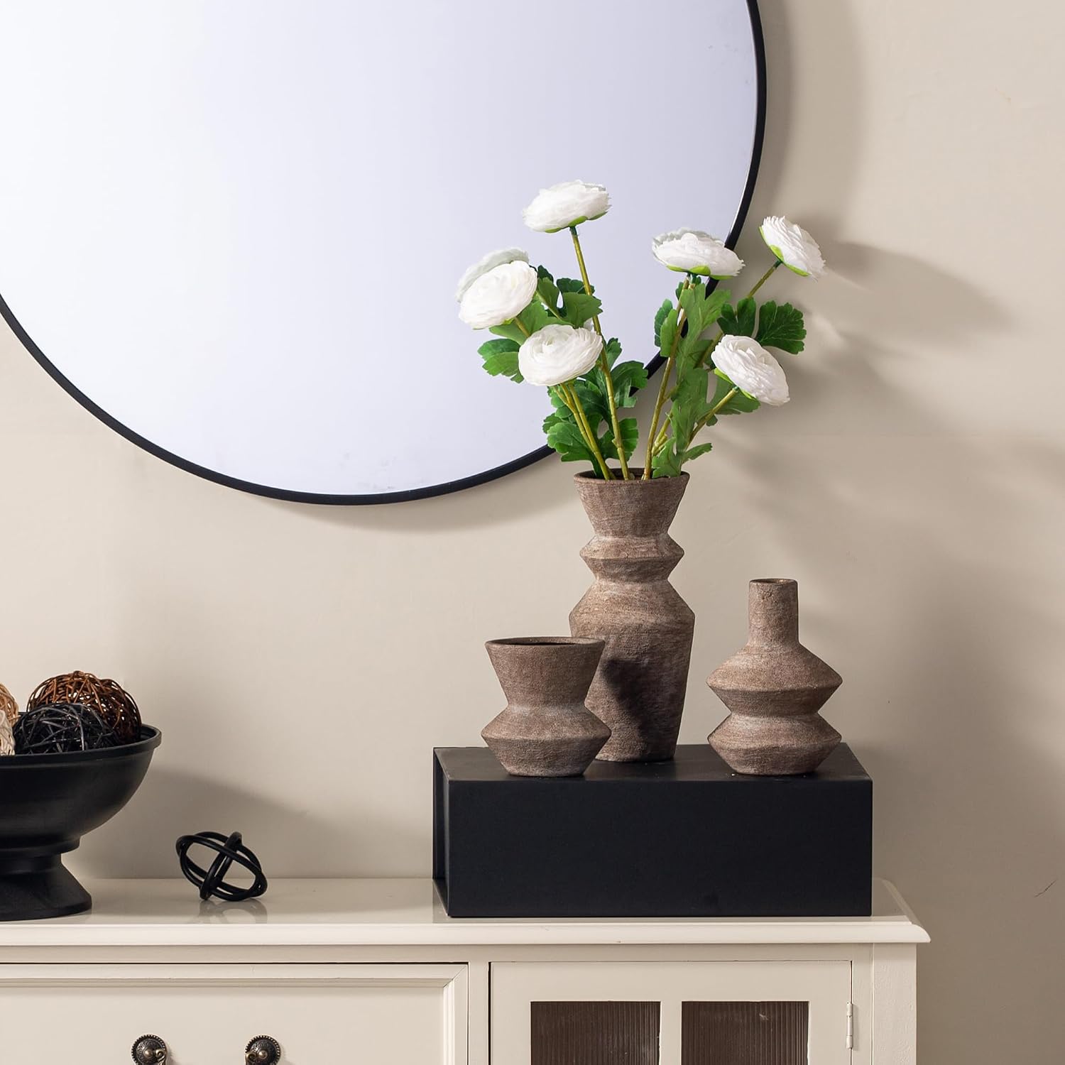 3pc Brown Farmhouse Ceramic Vases