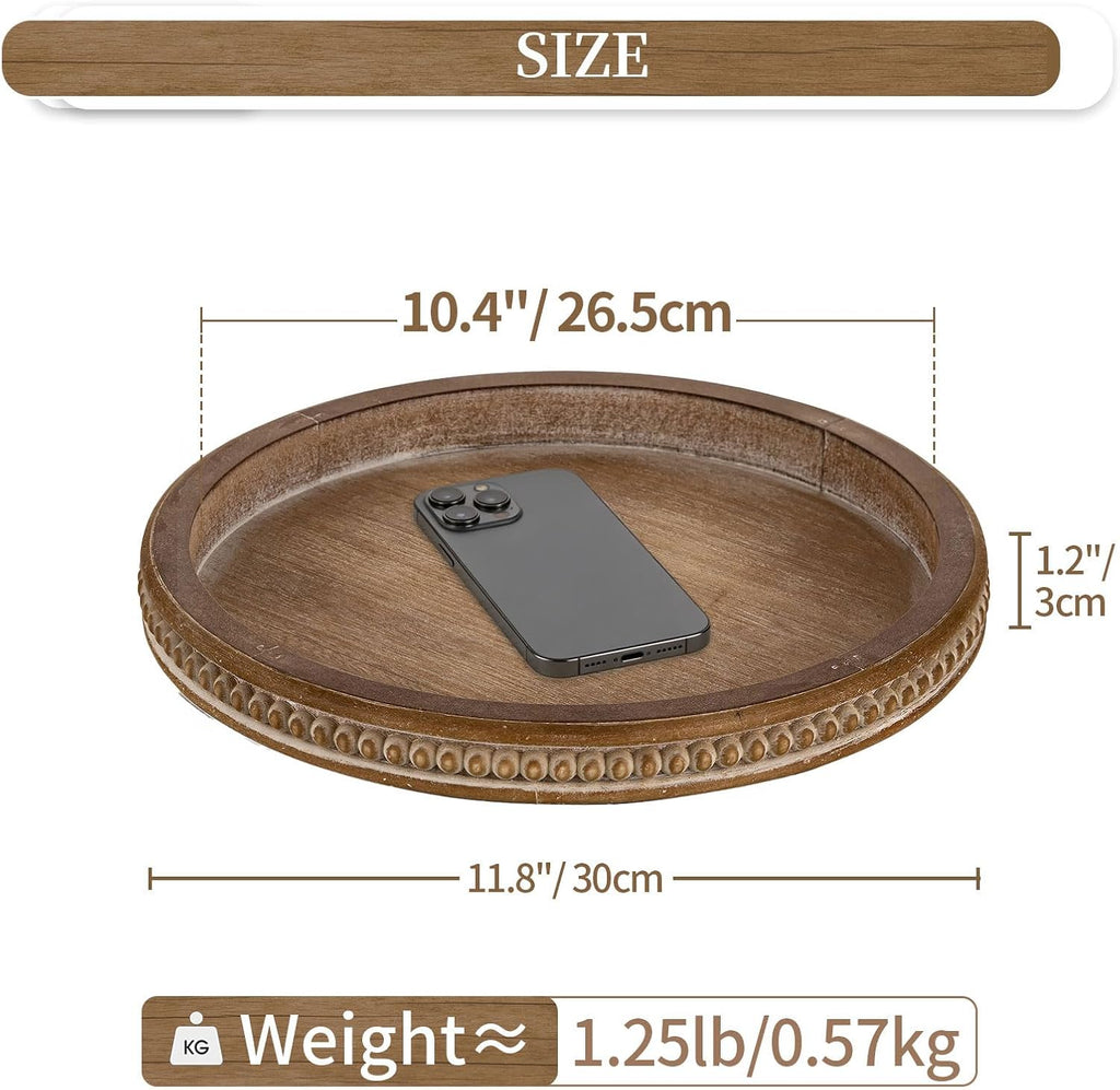 Round Brown Farmhouse Wooden Decor Candle Tray