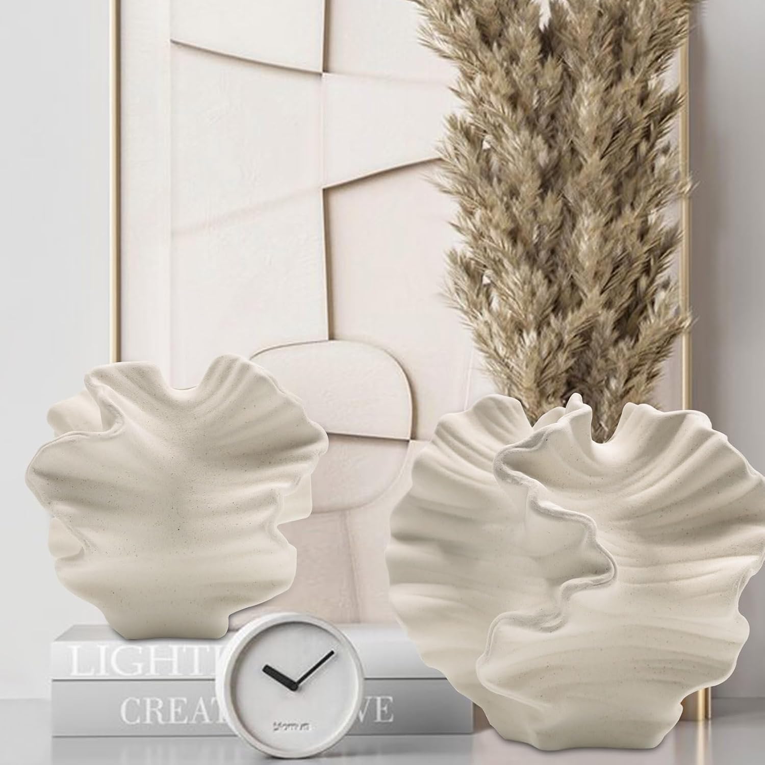 2pc White Boho Ceramic Vases