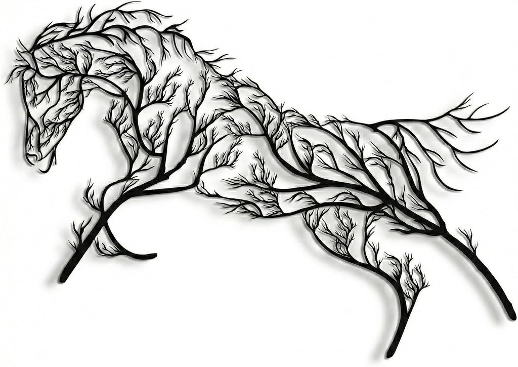 Horse Tree Geometric Metal Wall Art