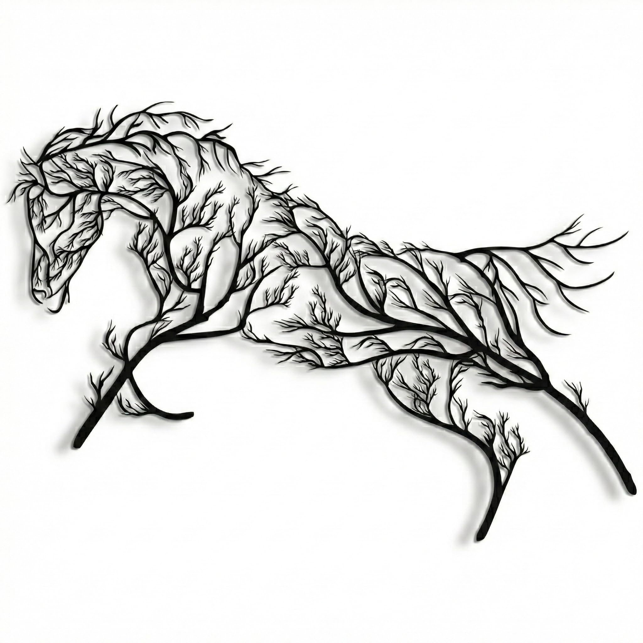 Horse Tree Geometric Metal Wall Art