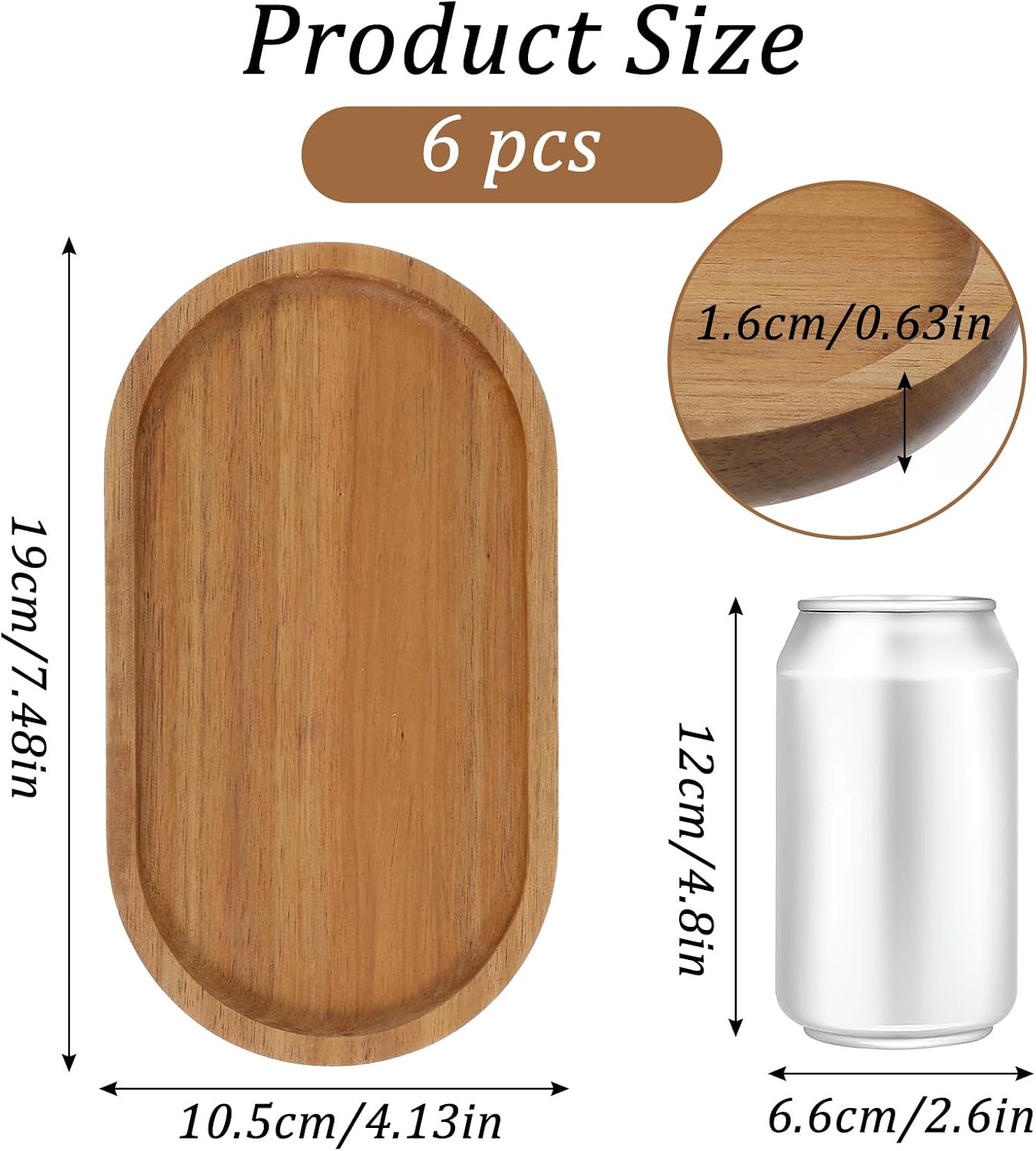 6Pcs Acacia Wood Multi-purpose Serving Trays