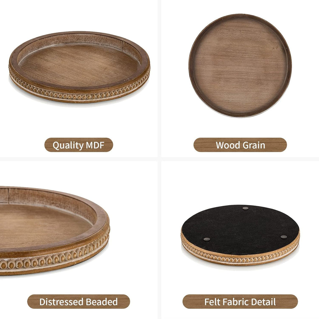 Round Brown Farmhouse Wooden Decor Candle Tray