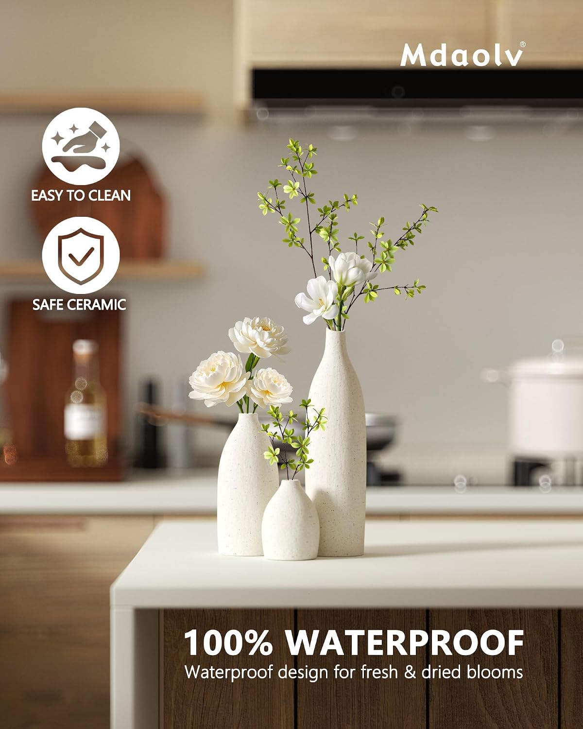 3pc Cream Minimalist Ceramic Flower Vases