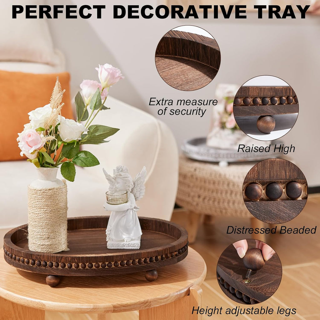 16×11.8 Inch Beaded Farmhouse Wooden Decor Serving Tray