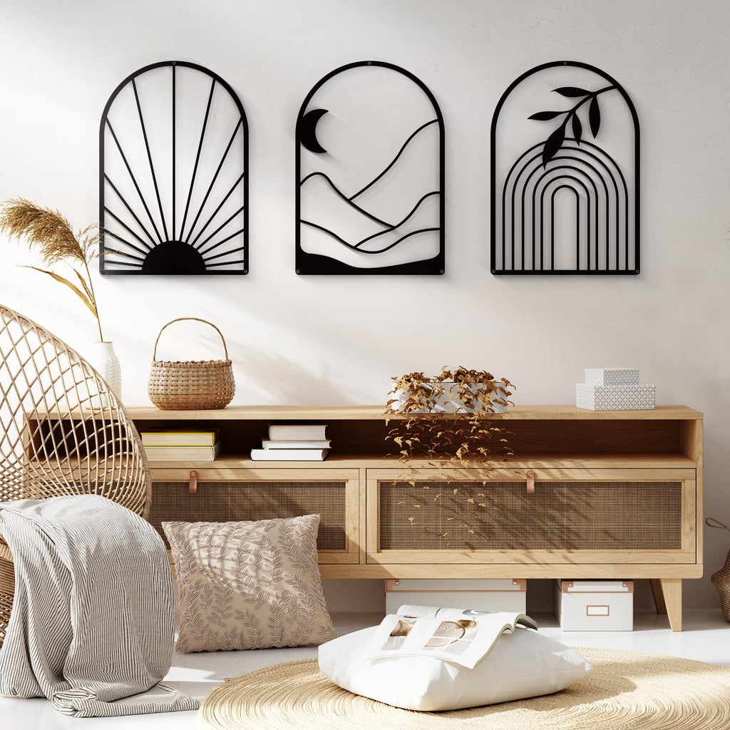 3pc Boho Sun Mountain Metal Wall Art