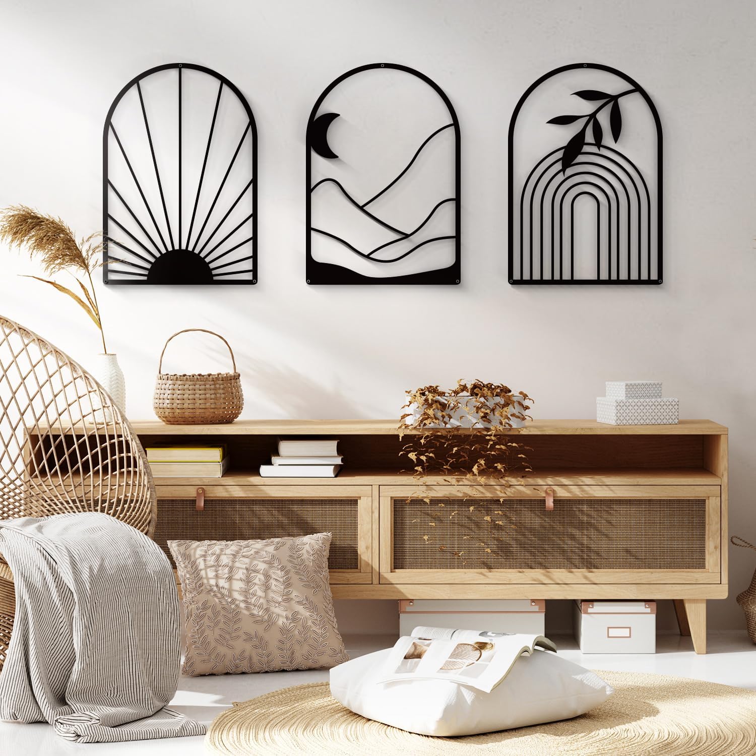 3pc Boho Sun Mountain Metal Wall Art