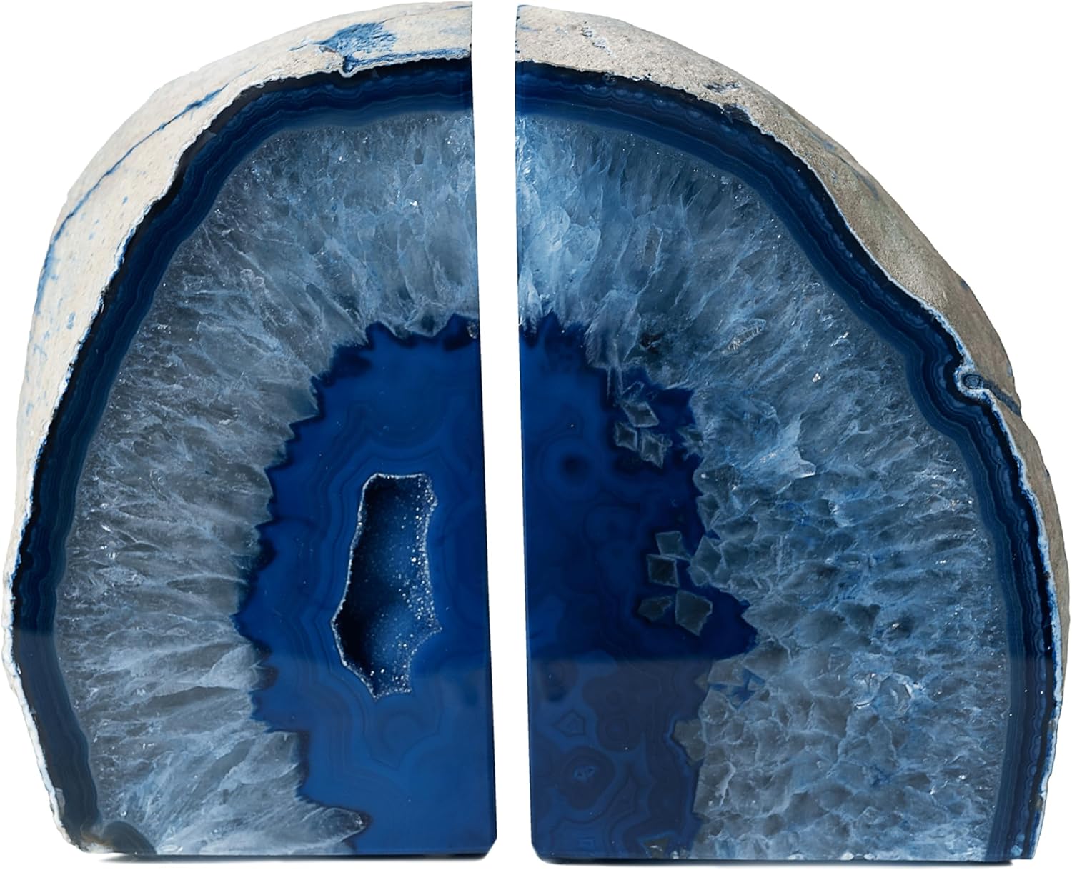 Blue Polished Agate Geode Bookends