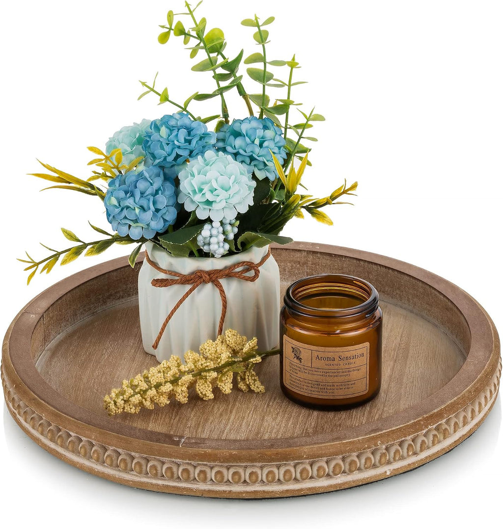 Round Brown Farmhouse Wooden Decor Candle Tray