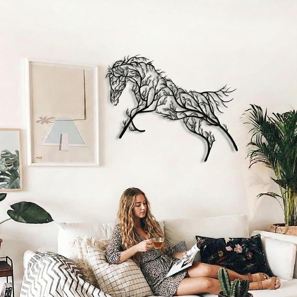 Horse Tree Geometric Metal Wall Art