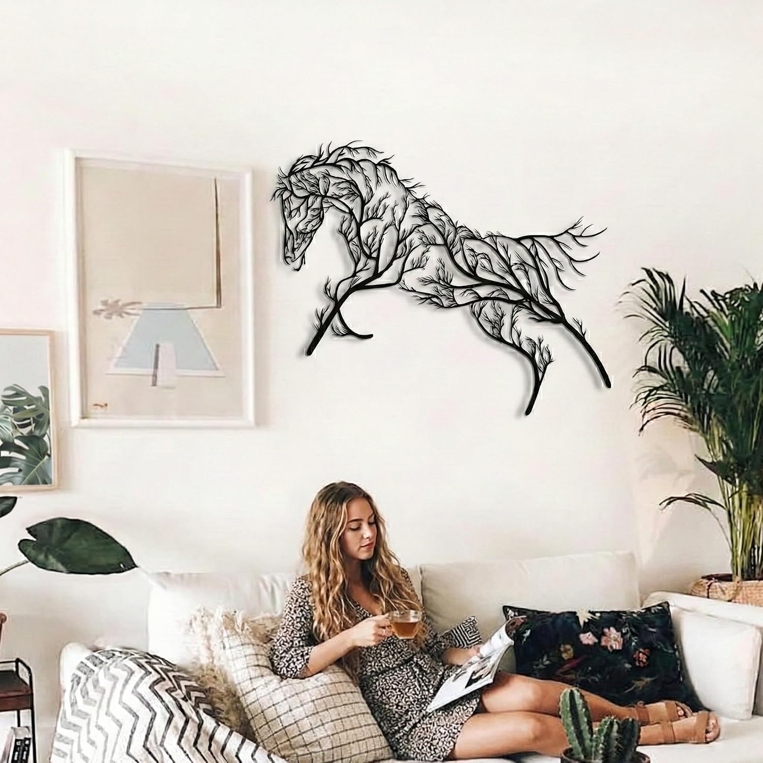 Horse Tree Geometric Metal Wall Art
