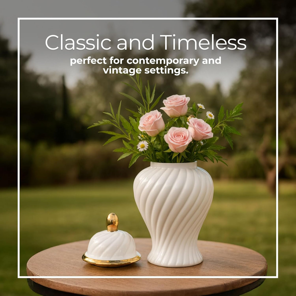 White Gold Lidded Ceramic Temple Jar
