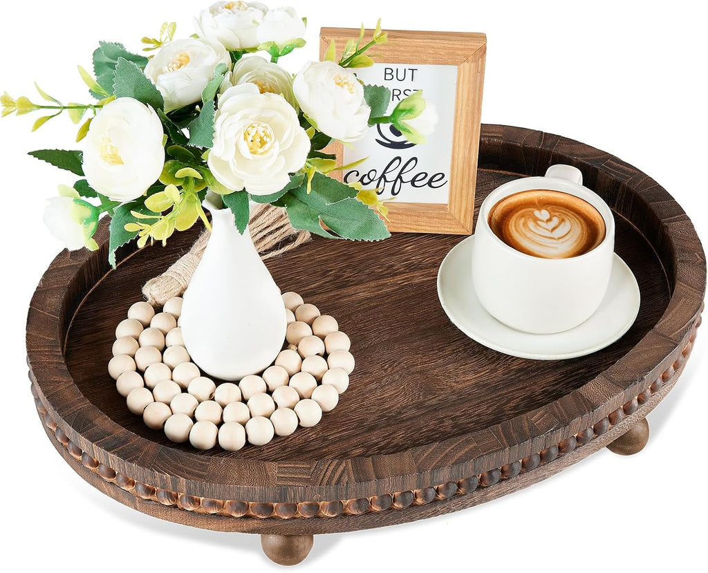 16×11.8 Inch Beaded Farmhouse Wooden Decor Serving Tray
