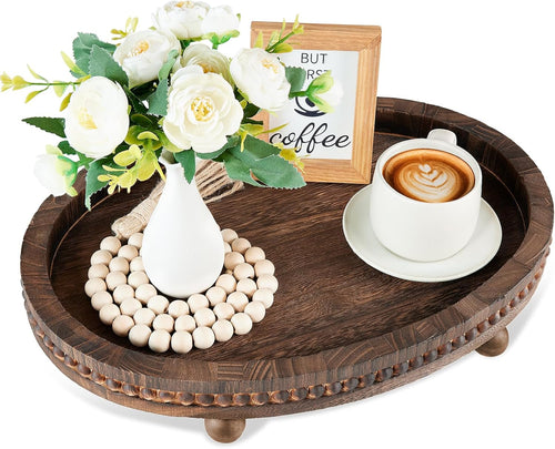 16×11.8 Inch Beaded Farmhouse Wooden Decor Serving Tray
