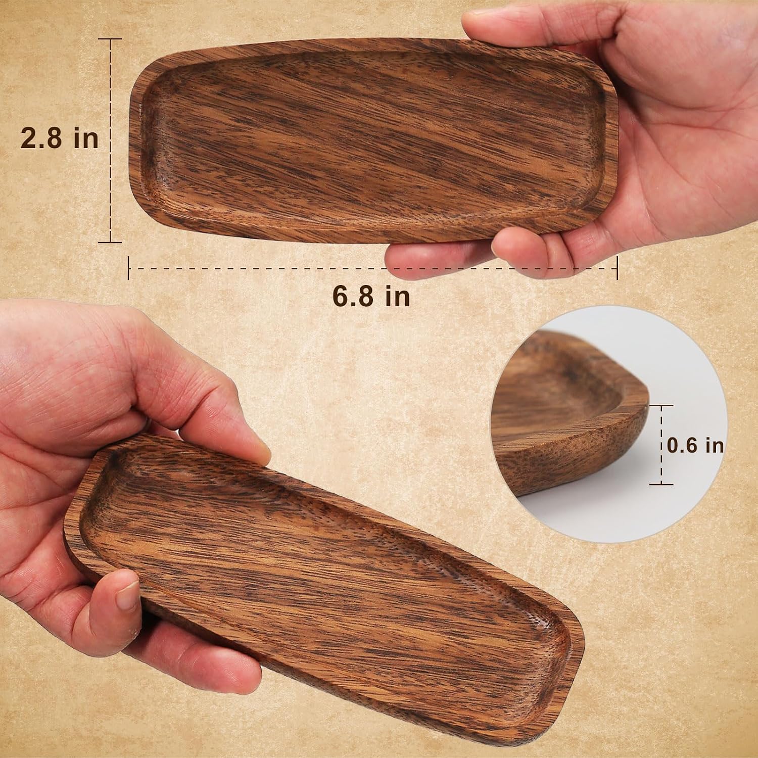 7 Inch Acacia Wood Multi-use Mini Serving Trays 6 Pcs