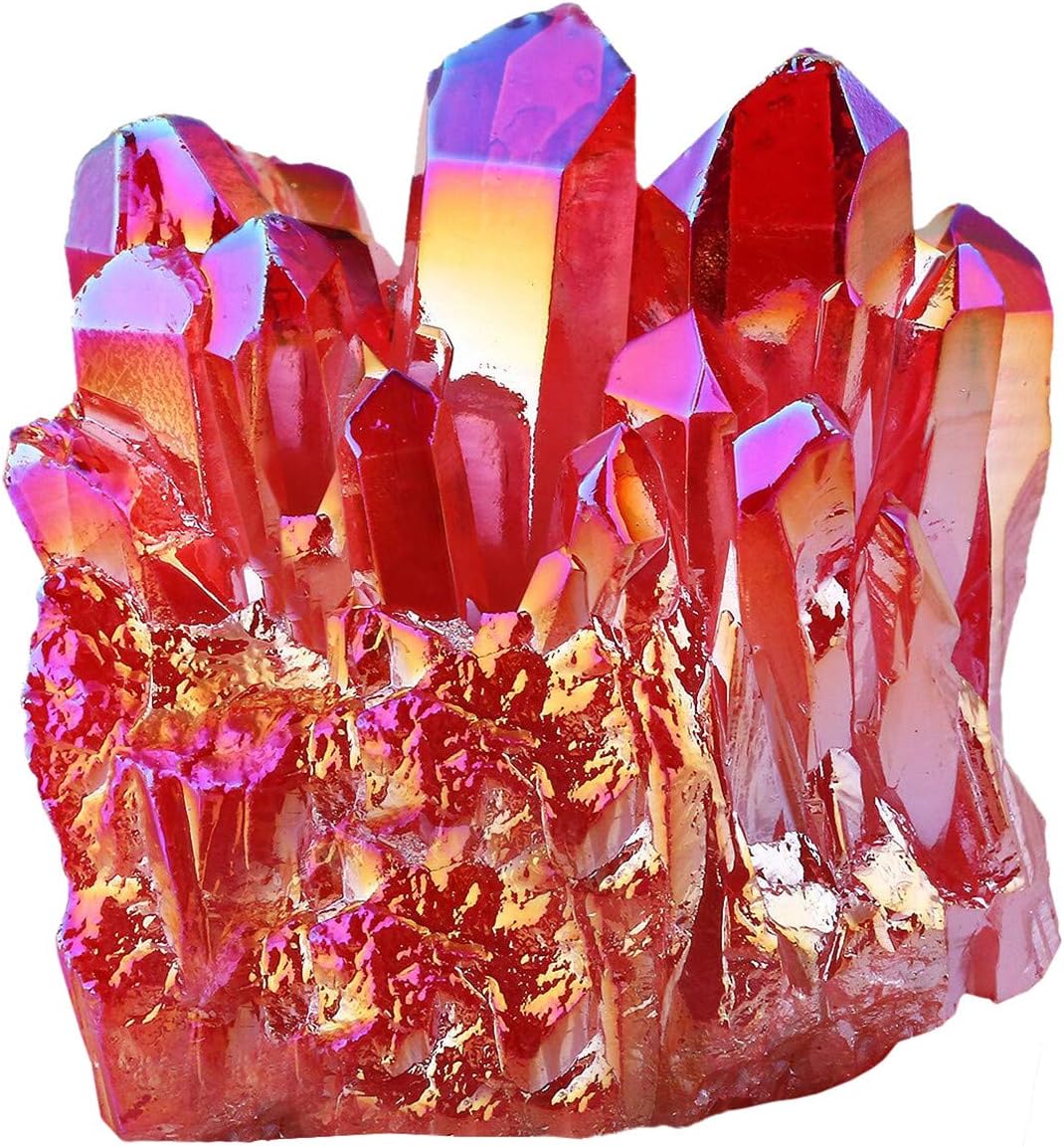 Red Titanium Coated Crystal Geode Cluster