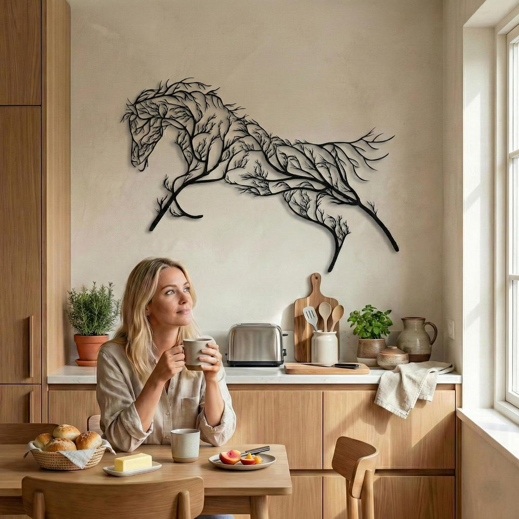 Horse Tree Geometric Metal Wall Art
