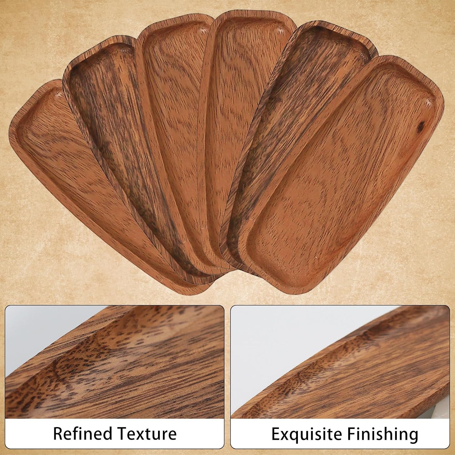 7 Inch Acacia Wood Multi-use Mini Serving Trays 6 Pcs
