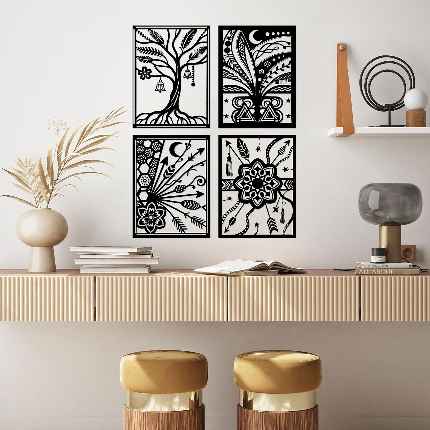 Boho Black Line Metal Wall Hanging