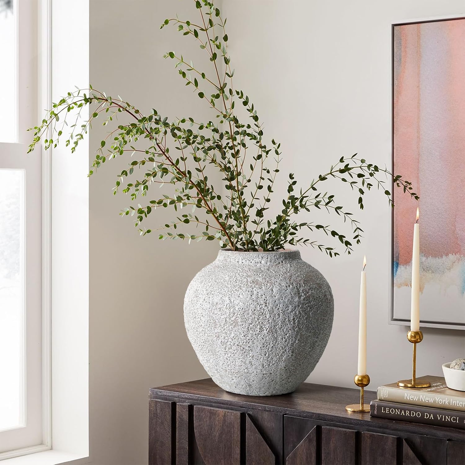 White Vintage Farmhouse Floor Vase