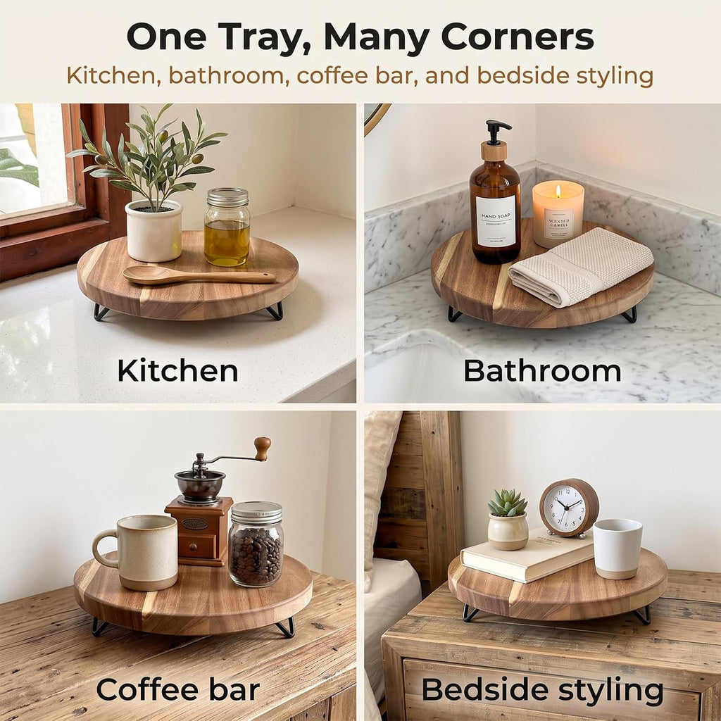 10 Inch Round Farmhouse Wooden Display Pedestal Riser