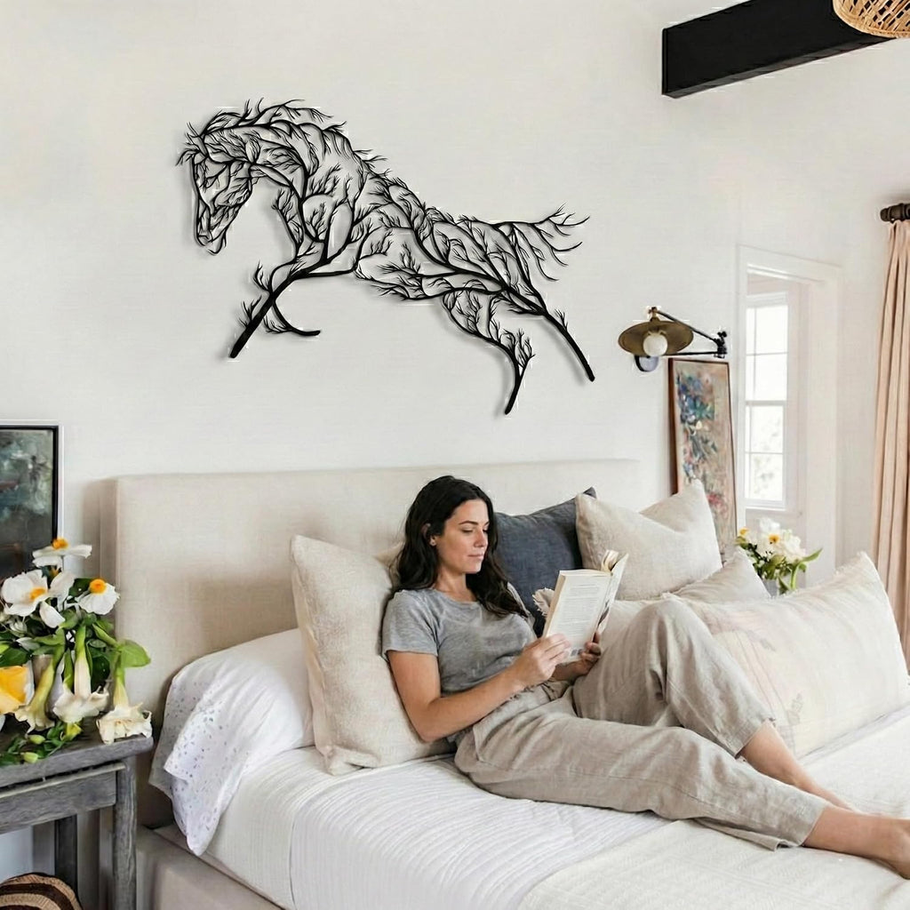 Horse Tree Geometric Metal Wall Art