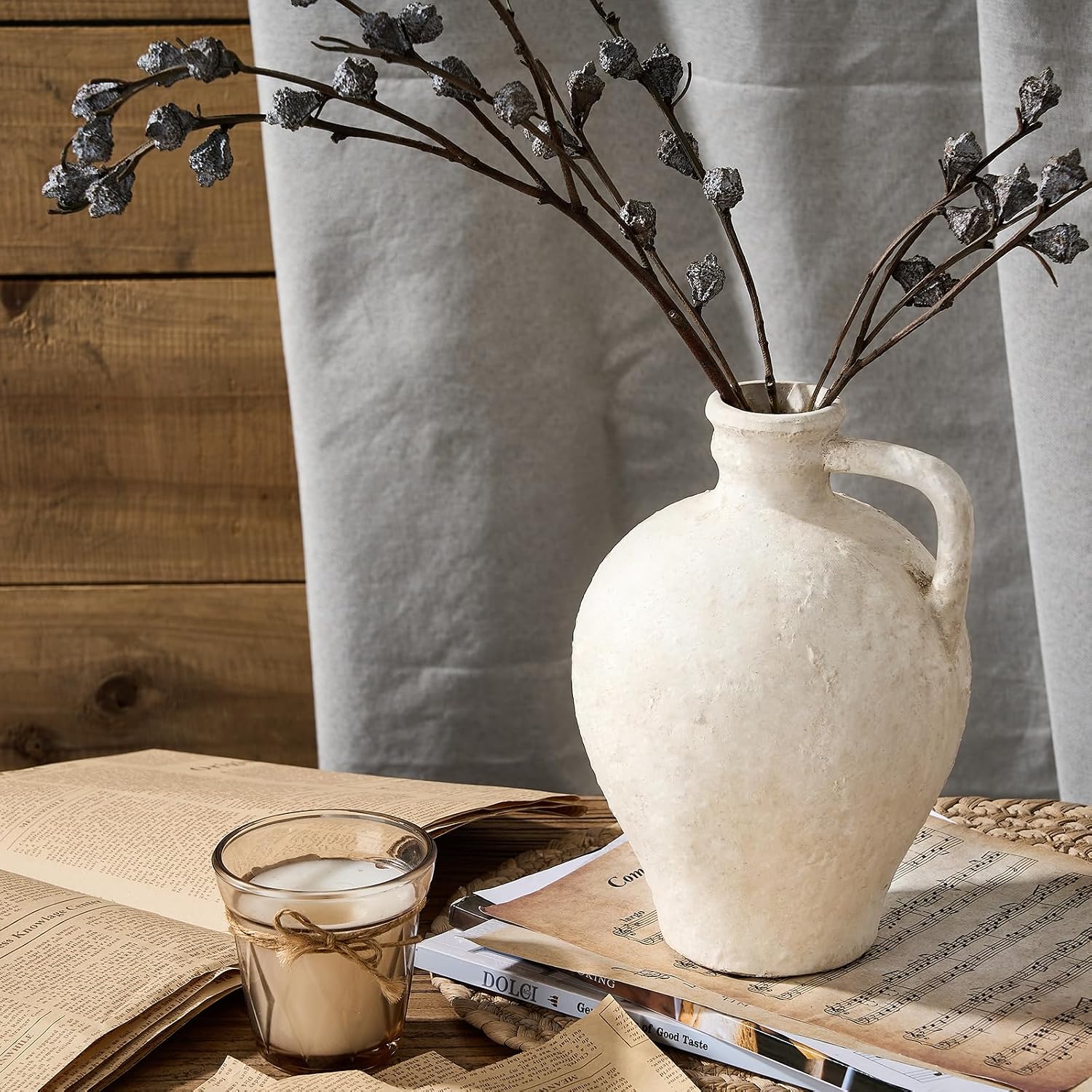 Terracotta Handle Farmhouse Ceramic Vase