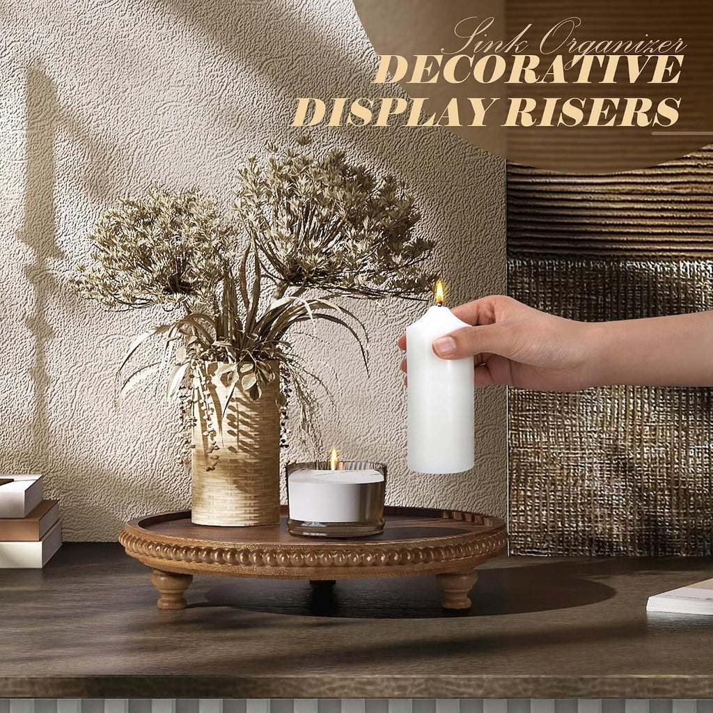 Brown Beaded Round Pine Wooden Display Riser