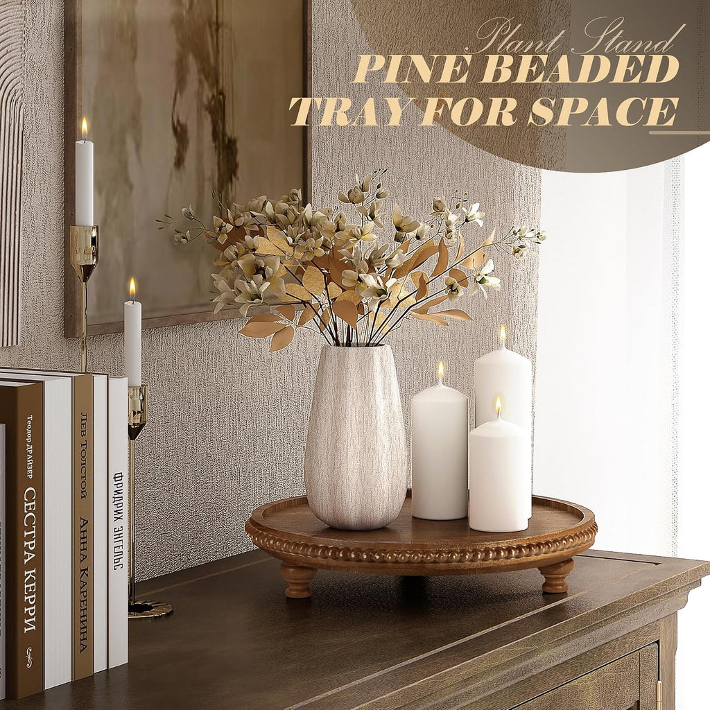 Brown Beaded Round Pine Wooden Display Riser